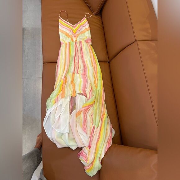 NWT Ramy Brooke Printed Trudy High-Low Maxi Dress Watercolor Stripe - Picture 6 of 10